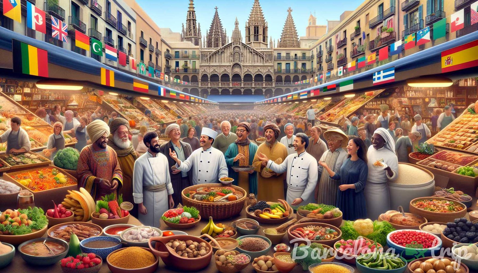 Illustrazione per la sezione: Influenze internazionali: le fusioni globali di Barcellona Lo status di Barcellona come città cosmopolita ha una - cucina fusion di Barcellona