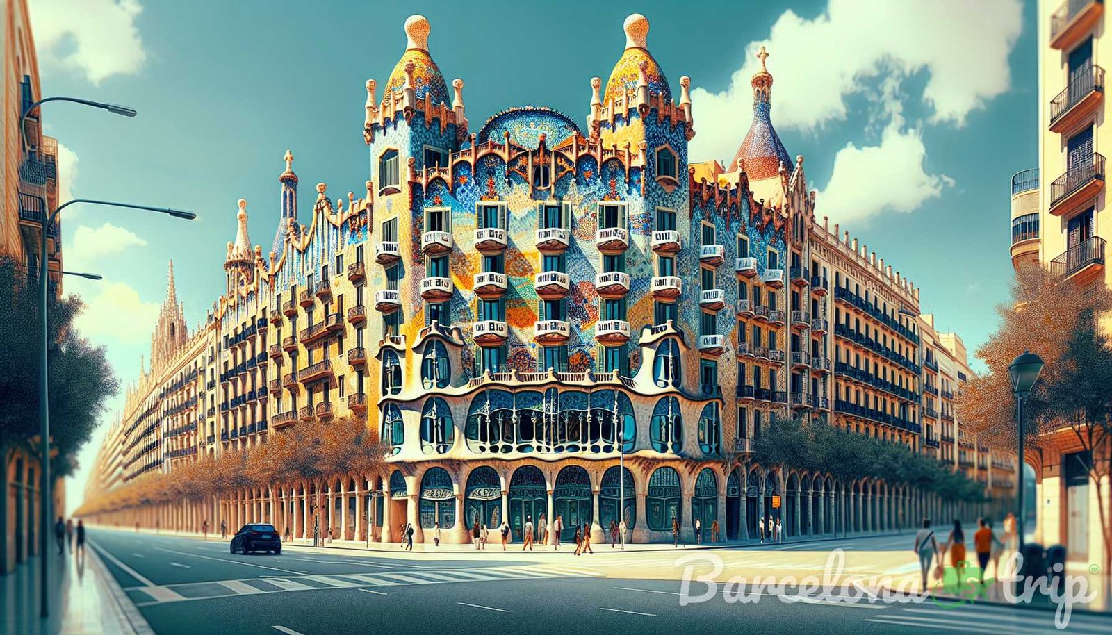 Illustrazione per la sezione: Con i suoi colori vibranti, motivi simili a mosaici e forme fantasiose, il Modernismo di Barcellona è un vero tesoro nascosto