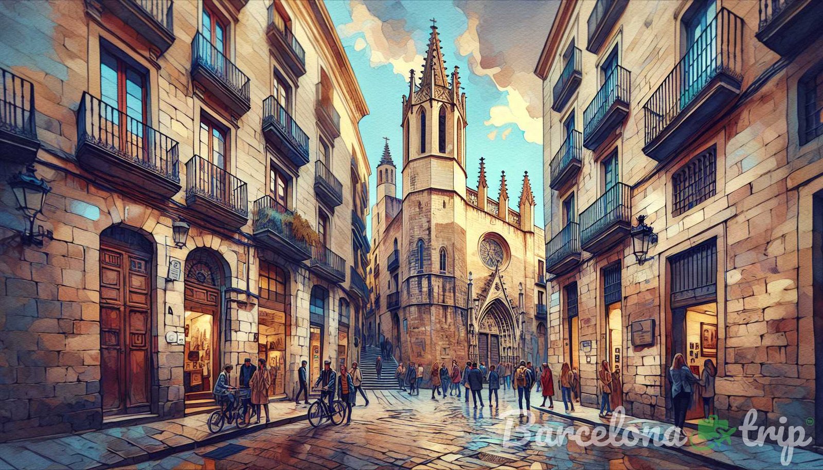 Illustrazione per la sezione: 6. Il Barri Gòtic Situato nel cuore della città, il Barri Gòtic è il vecchio gioiello sconosciuto di Barcellona